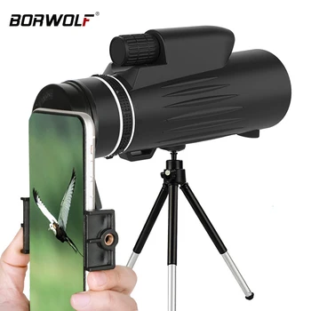 Монокулярный телескоп Borwolf 12X50 HD Призматический прицел Bak4 с зажимом для телефона Штатив для охотничьего телескопа для наблюдения за птицами