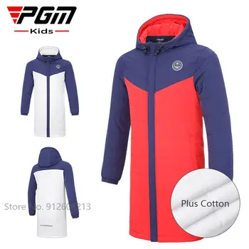 PGM Детская Длинная верхняя одежда с хлопковой подкладкой, Ветрозащитная куртка для гольфа с капюшоном для мальчиков, зимнее теплое легкое пальто, ветровка для подростков