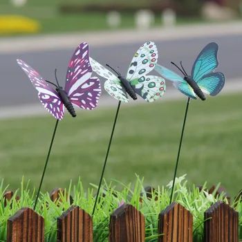 Колья с бабочками, красочные бабочки для внутреннего дворика, Плантатор, Цветочный горшок, Украшение для садовой лужайки, Декор для бонсай, искусственная бабочка