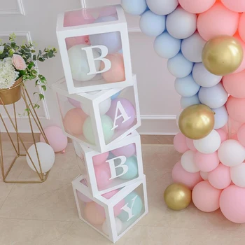 Прозрачная именная коробка с воздушными шарами для детского душа, предложение декора для крещения мальчика и девочки, свадебная вечеринка, декор для первого дня рождения детей
