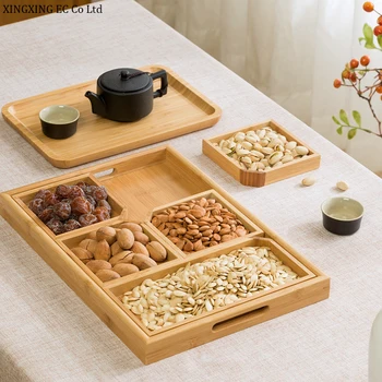 Бамбуковый поднос для стакана воды, чашки для фруктового чая, выпечки стейка-гриль, поднос для торта, прямоугольный креативный из массива дерева в японском стиле