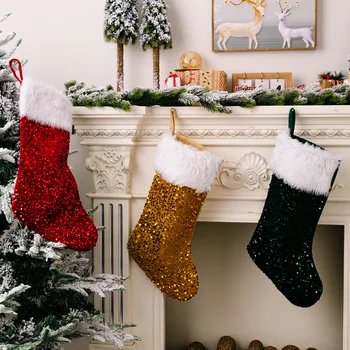 Новые горячие Рождественские чулки с блестящими пайетками, обратимые Рождественские носки для рождественского декора, Блестящие держатели для рождественских носков