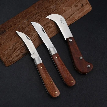 Мини-походные грибные ножи с деревянной ручкой, Многофункциональные складные ножи для выживания на открытом воздухе, Острые ножи, ручные ножи