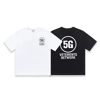 Vetements 2023ss, 5G, крупный логотип с буквенным принтом, Универсальная повседневная футболка оверсайз с круглым вырезом и коротким рукавом