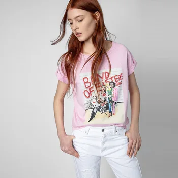 Женские винтажные футболки 2023 Летние с буквенным графическим принтом, хлопковые с круглым вырезом и короткими рукавами