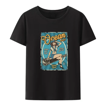 Горячая мужская футболка в стиле Пин-ап с далеко идущим мужским принтом - Камзолы свободного кроя с круглым вырезом для одежды Roupas Masculinas