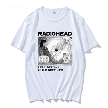 Футболка Radiohead Рок-группа Винтаж Хип-хоп Негабаритный хлопок Мультфильм Аниме Трендовый принт Мужская футболка Унисекс топ с коротким рукавом