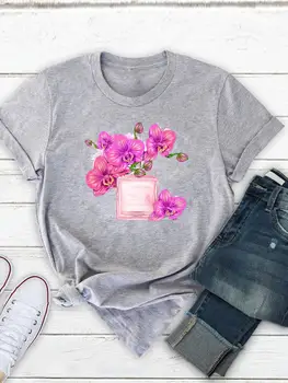 Цветок стиль тренд милые графические футболки печать одежда, печать Модные женские летние футболки с коротким рукавом топ тройник 