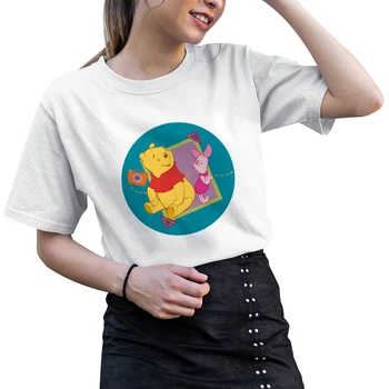 Женские футболки Disney с красивым Пухом и Винни, свободные летние топы в стиле харадзюку с коротким рукавом, модная одежда для женщин на каждый случай.