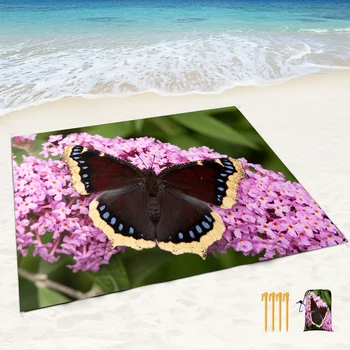 Пляжное одеяло на открытом воздухе, черное с цветочной бабочкой, пескостойкое, водонепроницаемое Складное пляжное одеяло для кемпинга, отдыха на траве с семьей, другом