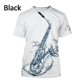 Летний джазовый музыкальный инструмент Саксофон, футболка с 3D принтом Для мужчин и женщин, Модные негабаритные топы, тройники, Одежда с коротким рукавом для мальчиков