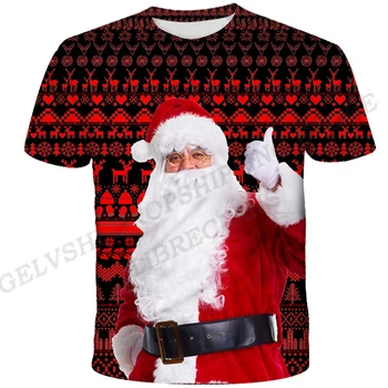 Футболка с 3D принтом Санта-Клауса, Мужские И женские Модные футболки, Детские топы в стиле Хип-хоп, Футболки, Рождественская футболка, футболка со Снеговиком, Винтажные топы, Красный