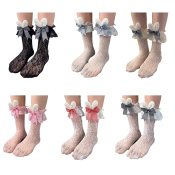 Женские кружевные Сетчатые носки Lolita Cute Bowknot в японском стиле JK Maiden Милые носки для телят Harajuku Форменные Носки