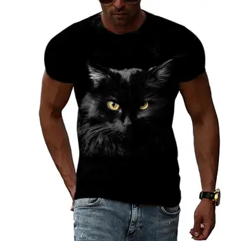 Летние модные футболки с изображением Кота Животного Для мужчин, повседневная футболка с 3D принтом в стиле хип-хоп Harajuku, Круглый вырез, топ с коротким рукавом