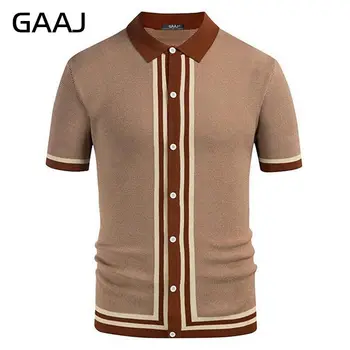 Мужская рубашка-поло GAAJ, поло с сращиванием, деловая трикотажная рубашка-кардиган с коротким рукавом, весенне-осенний высококачественный повседневный трикотаж