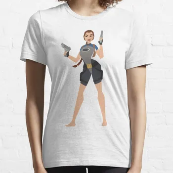 Лара Крофт - футболка с гидрокостюмом, винтажная футболка, черные футболки для женщин, тренировочные рубашки для женщин, свободный крой