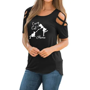 Женская футболка с Принтом Сумасшедшей Кошки из Мультфильма 