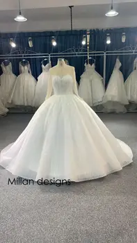 Реальные фотографии роскошных свадебных платьев с длинными рукавами, расшитого бисером бального платья, свадебного платья, блестящего свадебного платья 2022 Vestido De Novias