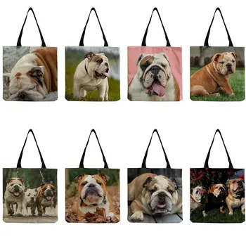 Хипстерская сумка для британского Бульдога, Эко-Многоразовая сумка для покупок с принтом милой красивой Собаки, Горячая распродажа, Модная сумка простого размера, Индивидуальность.