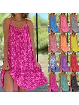 Пляжное платье с цветочным узором S-5xl на бретелях для женщин 2023, Новый Летний сарафан с открытыми плечами большого размера