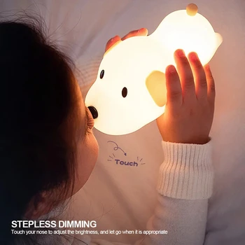 Щенок Собачка Милый Сенсорный ночник Senor Силиконовая атмосферная лампа с регулируемой яркостью Для детей, подарок к празднику, ночники для спальни для сна