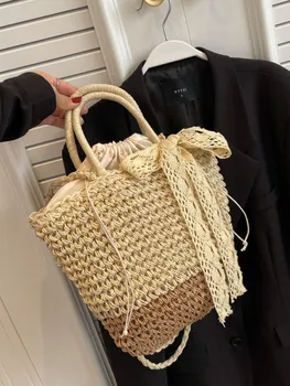 Пляжная плетеная сумка-тоут из соломы для женщин 2023, Летняя Новая модная Дизайнерская сумка через плечо, простые сумки для путешествий, Винтажная мода