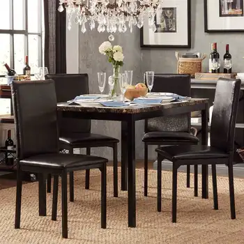 Столешница из искусственного мрамора, черный металлический повседневный обеденный набор из 5 предметов, изящный и простой в сборке для семейного обеденного стола в квартире