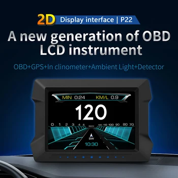 P22 Двухсистемный HUD С Сигнализацией Превышения Скорости и Низкого Напряжения На Головном Дисплее Спидометр Измеритель наклона Наклона OBD2 GPS Измеритель скорости