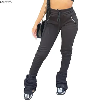См. Женские эластичные брюки YAYA Sport с высокой талией, расклешенные брюки-клеш с рюшами, брюки-стек с драпировкой, спортивные брюки для бега трусцой