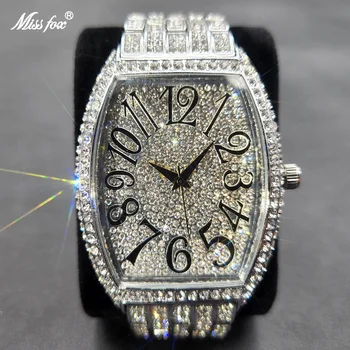 Новые мужские часы Ice Out Популярные мужские часы Tonneau с муассанитовым серебром Geneva в стиле хип-хоп, оригинальные водонепроницаемые Relogio Masculino