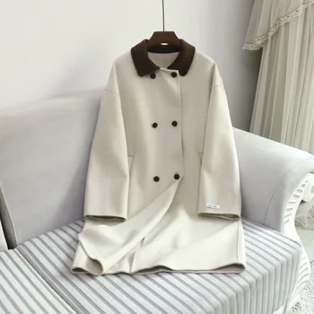 Осенние шерстяные пальто 2022, женские шерстяные пальто с отложным воротником, женские винтажные пальто, топы Veste Femme от Abrigo Mujer
