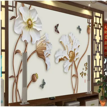изготовленная на заказ художником крупномасштабная фреска wellyu с рельефом и богатым художественным стеклом lotus TV background настенные флизелиновые обои papel de parede
