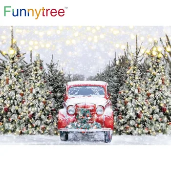 Фон для Рождественской вечеринки с белым снегом Funnytree Winter Новогодние пейзажи Автомобильные огни Баннер Деревья Фон для фотосъемки фотозоны