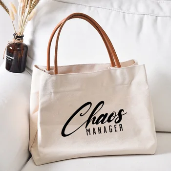 Женская сумка-тоут с принтом Chaos Manager, холщовая сумка для покупок на пляже, сумка для ланча, подарки для мамы, учителей, индивидуальные дропшиппинги