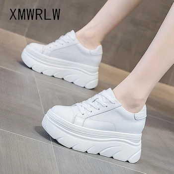XMWRLW/ Женские массивные кроссовки 2023, Весна-осень, женская обувь из натуральной кожи, Белые, черные Повседневные кроссовки, Обувь маленького размера 33