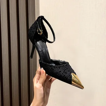 Женские босоножки на высоком каблуке женская обувь лето 2023 новая модная женская обувь с острым носком элегантная металлическая шпилька