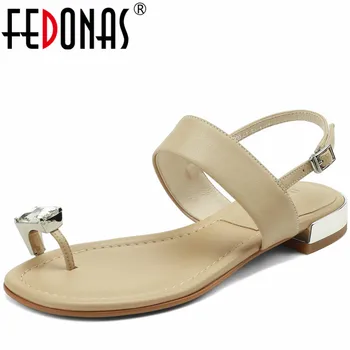 FEDONAS/ женские босоножки на низком каблуке, модные стразы, натуральная кожа, лаконичная удобная повседневная женская обувь для работы в офисе