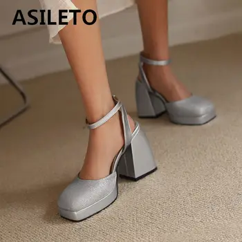Женские босоножки ASILETO из лакированной кожи с квадратным носком на сверхвысоком каблуке 10,5 см, платформа, ремешок с пряжкой, модная обувь для свиданий, Большой Размер 49 50