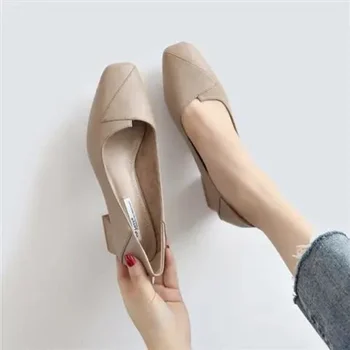 Весенне-осенняя Новая женская обувь на высоком каблуке 2023 года, хит продаж, повседневная рабочая обувь в британском стиле на квадратном каблуке для женщин