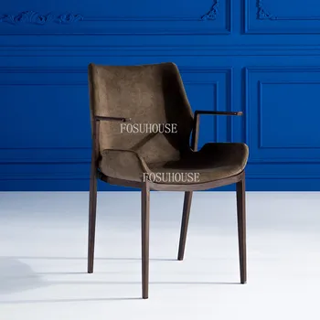 Простая современная мебель для дома Кресло со спинкой для ресторана, лобби отеля, стулья с подлокотниками, обеденный стул для гостиной из скандинавской кожи