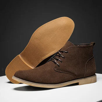 Классические мужские модельные туфли коричневого цвета с острым носком, большие размеры 46, Повседневная обувь из замши, мужская комфортная офисная обувь с высоким берцем, мужские ботинки