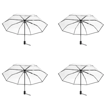 4X Прозрачный автоматический зонт Для женщин и мужчин, Автоматический Зонт от солнца и дождя, компактный Зонт, прозрачный + черная окантовка