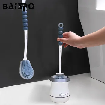 BAISPO Мягкая силиконовая щетка для унитаза С длинной ручкой, напольная щетка для чистки туалетных инструментов, Аксессуары для ванной комнаты с базовыми наборами