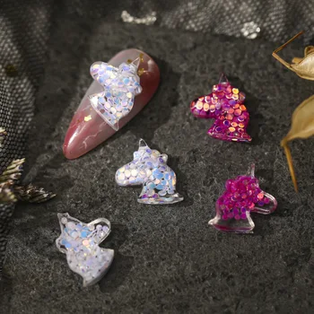 Маникюр, мини-блестки в виде животного в виде единорога, прозрачный кристалл, стереоцветные украшения для ногтей, дрель
