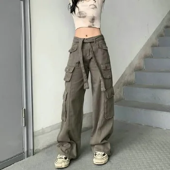 Уличная одежда Весенние женские брюки Карго С большими карманами Брюки с эластичной талией Harajuku Широкие мешковатые брюки для женщин