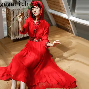 Гагарич Женское модное Винтажное пляжное красное платье с длинным капюшоном и вышивкой в этническом стиле, повседневный халат Vestidos