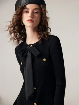 Маленькое французское черное платье, вязаное платье из лиоцелла, женское платье 2023, ранняя весна, черное Новое весеннее платье