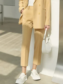 Брюки для женщин с высокой талией Модные однотонные Прямые брюки Дизайнерская Женская одежда 2023 Весна Новинка
