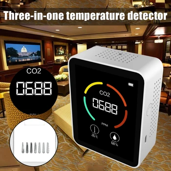 Портативный детектор углекислого газа, многофункциональный монитор температуры и влажности 3-в-1 для домашнего офиса SEC88