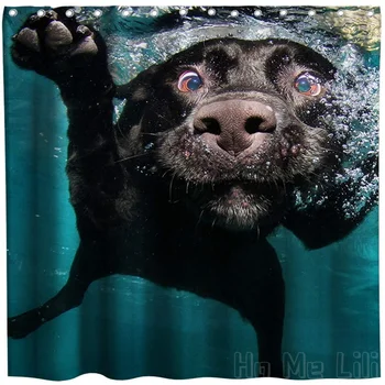 Занавеска Для Душа С Черной Собакой От Ho Me Lili Swimming Labrador Funny Pet Тематическая Ткань Для Детской Ванной Комнаты С Крючками